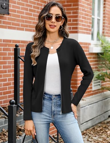 Totatuit Women's Long Sleeve Zip Up Sweater Lightweight Cardigan Crew Neck Tops Zipper Knitted Jacket3
