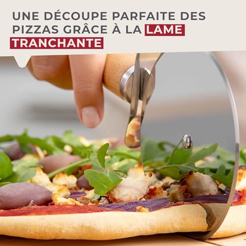 Foto von Fackelmann Pizzaschneider XXL für Pizza und Flammkuchen – Pizzarad mit scharfer Edelstahlklinge – Pizzaroller mit ergonomischem Griff aus Buchenholz – ca. 23 cm