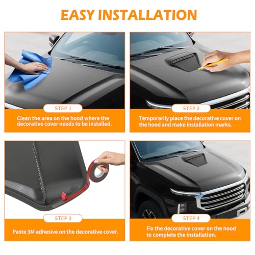 Image of DREAMOTOR Hood Scoops For Cars, Universal Hood Scoop Vents, Automotive Hood Scoops for Trucks Compatible with F150 F250 F350 Dodge Ram 1500 2500 Toyota Tundra GMC Sierra 1500 2500 Jeep Wrangler