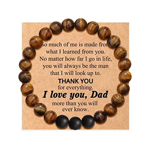 Kefley Dad Bracelet Gifts from Daughter Son Thank You Dad Gift for Birthday Christmas Gifts for Father Mens Volcanic Stone Agate Beads Bracelet for Daddy I Love You Gifts Cover