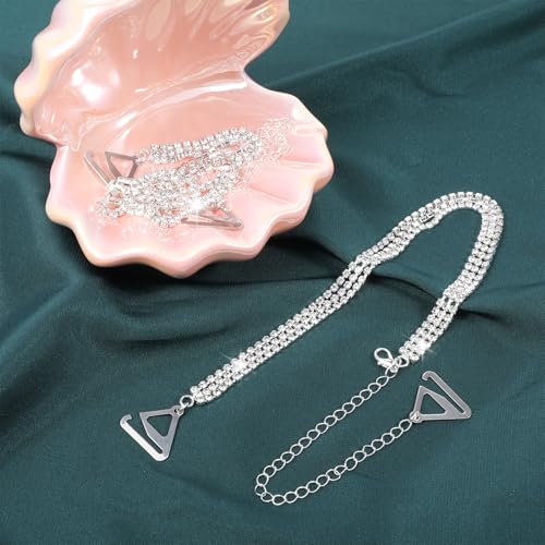 Detachable Rhinestones Bra Shoulder Chain, 1 Pair Rhinestone Bra Straps Adjustable Crystal Summer Body Jewelry Wedding Bridal Bling Underwear Chain for Women Dress Jewelry Lingerie Straps3