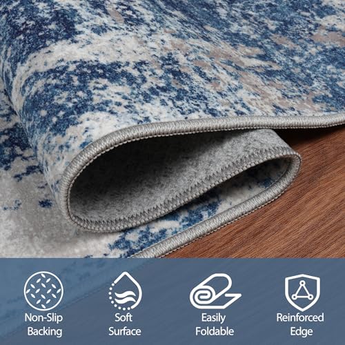 5x8 Area Rugs for Living Room Rug Washable: Abstract Rug for Dining Room Bedroom Carpet Non Slip 5 by 8 Indoor Modern Nursery Home Office Blue Grey White