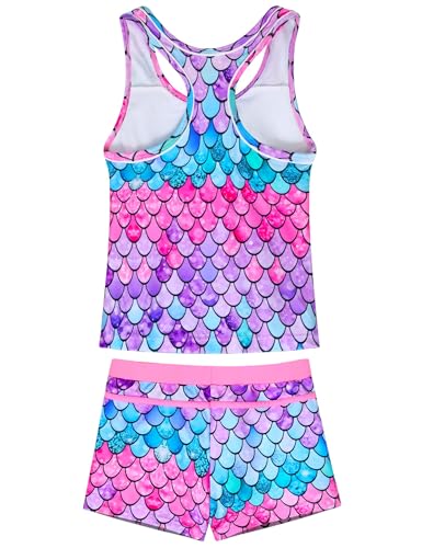 Image of Girls Tankini 2 Piece Swimsuit Racerback with Shorts Quick Dry Bathing Suit for Girls 3-14Y
