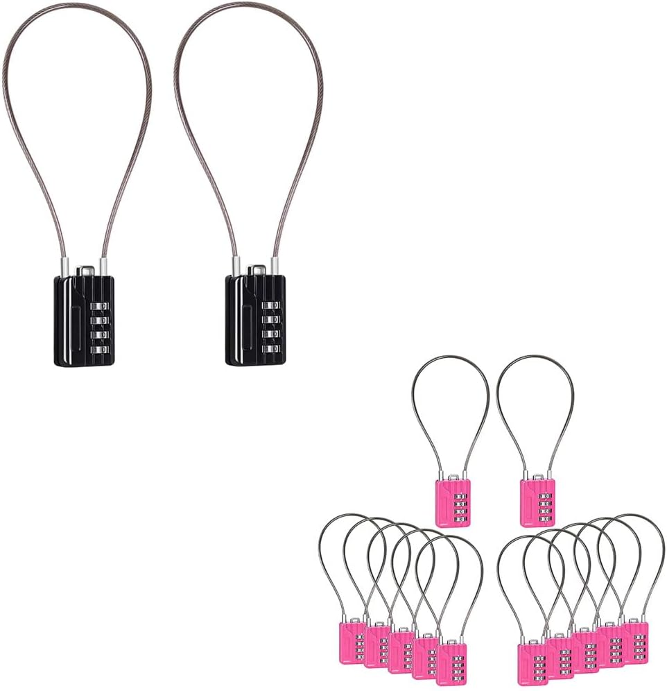 SEPOX® Resettable 4-Digit Padlock Bundle – Black Twins & 12 Pink 32cm Anti-Rust for Gym, Travel