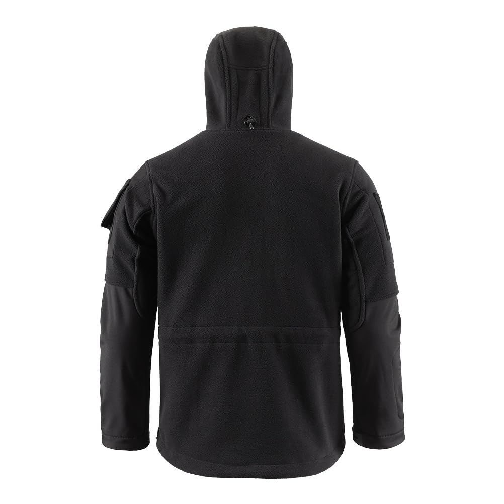 GUOCU Chaqueta de Forro Polar Hombres con Cremallera Completa, Chaqueta de Trabajo a Prueba de Viento con Capucha Invierno Abrigo Táctico Cálido con Bolsillo para Montañismo Viajar Senderismo Pesca