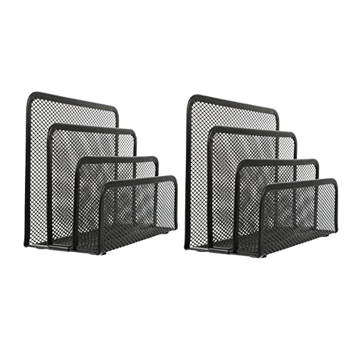 KICHOUSE 2Pcs Iron File Holders for Desktop Organization Multi File Storage Racks Mesh Design Books and Magazines