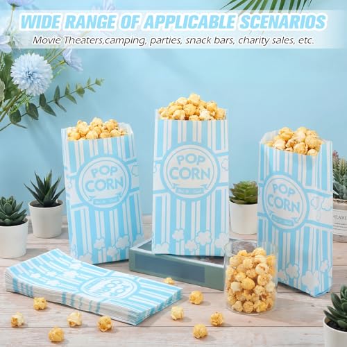 Image of Potchen 300 Pcs Popcorn Bags 2 oz Bulk Blue and White Stripes Popcorn Holders Greaseproof, Tear Resistant Disposable Treat Bags for Circus Carnival Movie Night Birthday Party Business Supplies