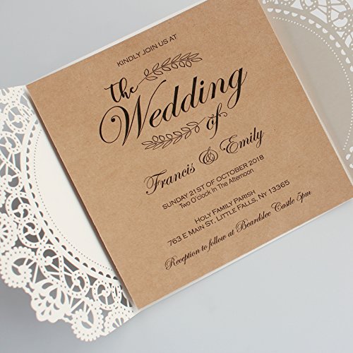 Picky Bride Rustic Wedding Invitations Ivory Laser Cut Invitation Announcement - Set Of 50Pcs #TOP4