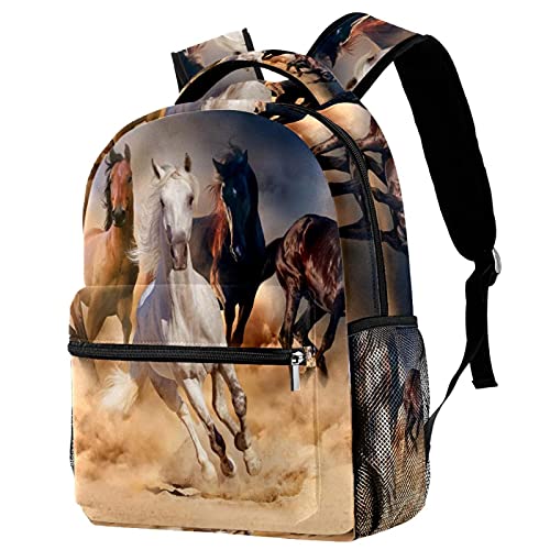 Mochila escolar de caballos corriendo para universidad y actividades al aire libre