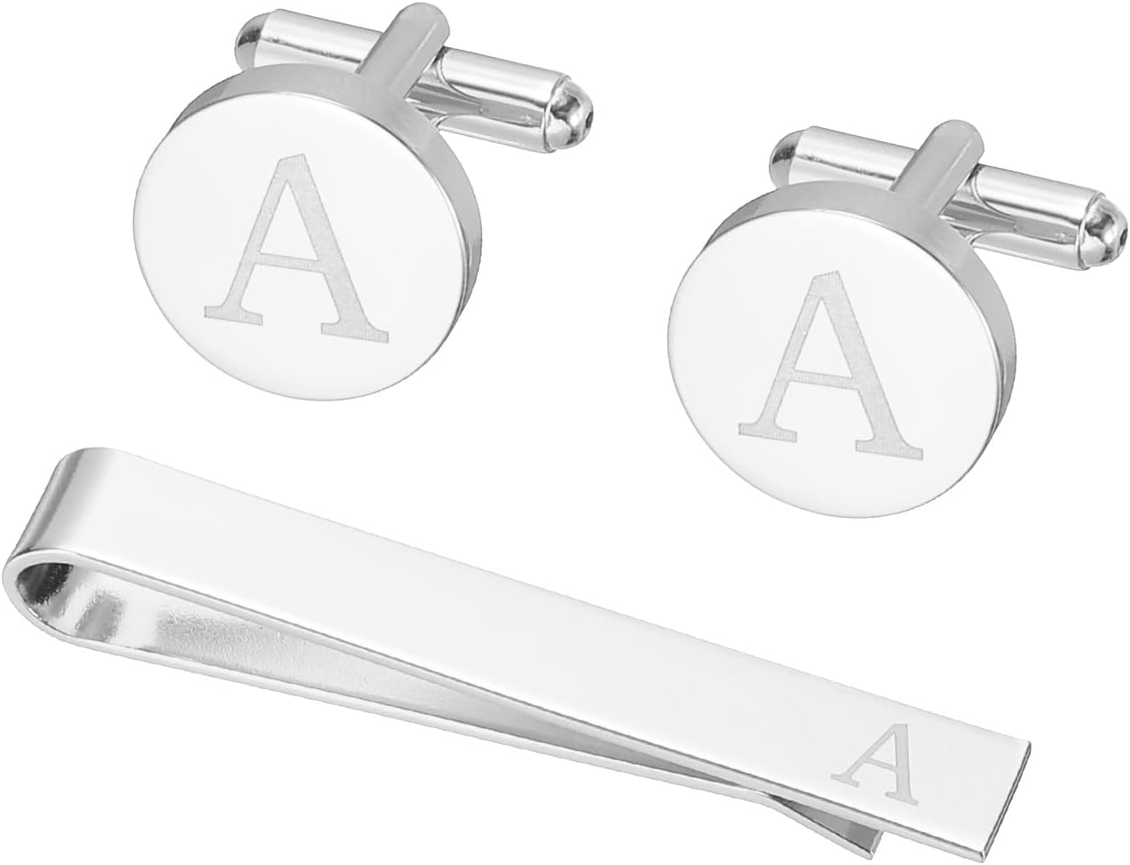PATIKIL Cuff Links Mens, Initial Tie Clip and Cufflink Set for Men Classic Copper Personalized Cuff Links and Tie Bar for Father Husband Son, Letter A(Silver Tone)