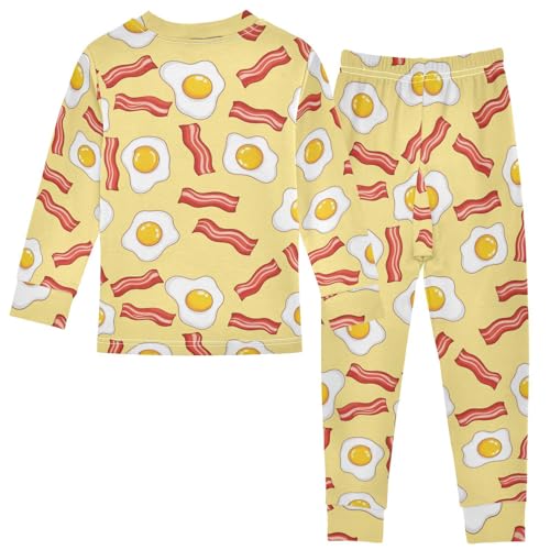 Pajama Sets Long Sleeve Bacon Eggs Food Pattern Soft Comfy Sleepwear 2 Piece PJS 3-8T3