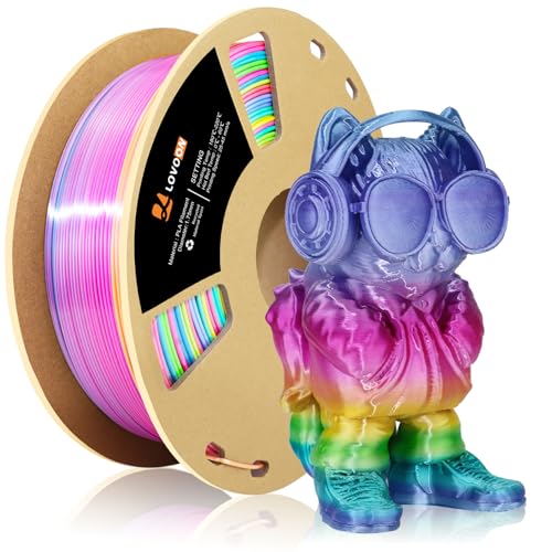 Image of LOVOON Silk PLA 3D Printer Filament, Shiny Rainbow PLA Filament 1.75mm, Color Change by Length PLA 3D Printing Filament, Multicolor Shift Green-Blue-Purple-Pink-Yellow, 1kg (2.2lbs) /Spool