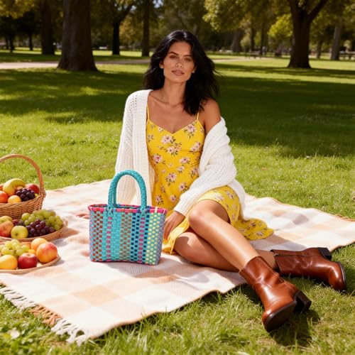 Bolso cuadrado de playa tejido para mujer miniatura 5