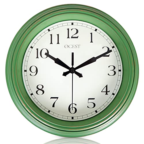 Ocest Retro Green Kitchen Wall Clock, 9-Inch Silent Non Ticking Battery Operated Home Decorative Round Quartz Wall Clock, Easy To Read Clock For Livingroom, Bedroom, Bathroom, Office, Reading Room #TOP9