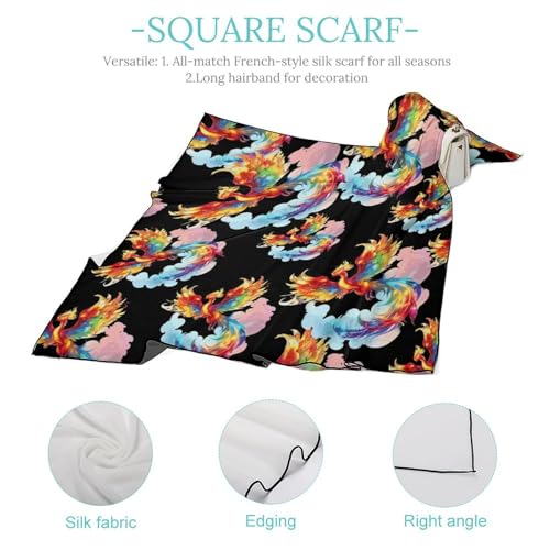 Generic Rainbow Phoenix Fire Bird Head Scarf Square Bandana Neck Scarfs Hair Wrap Scarves for Women Men, 0ne size4