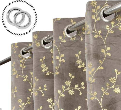 Image of Velvet Room Darkening Door Curtain 7 Feet, Golden Foil Print