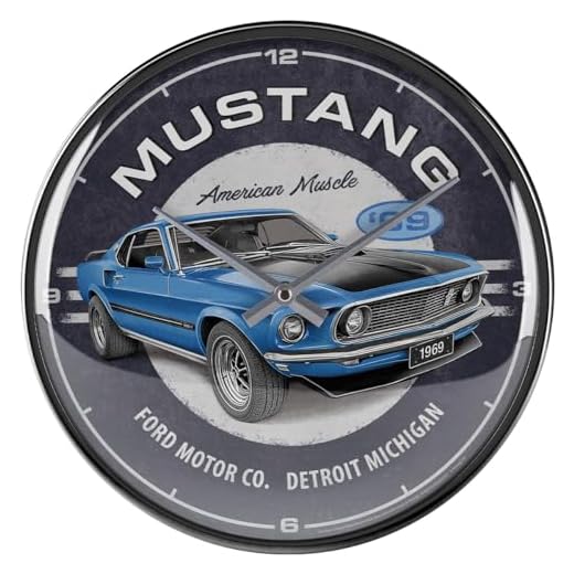 Nostalgic-Art Retro Wall Clock, Ø 12.2", Ford Mustang – 1969 Mach 1 Blue – Gift idea for Ford Fans, Large kitchenclock, Vintage Design