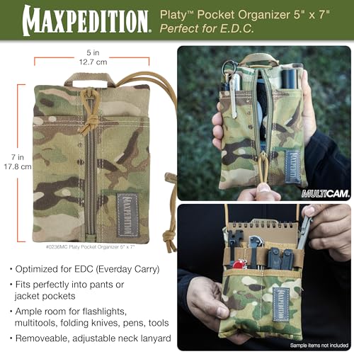 Image of MAXPEDITION Platy Pocket Organizer, Durable EDC Tool Pouch for Men, Neck Wallet with Paracord Lanyard, Holds Flashlight, Multitool, Pen, Notebook
