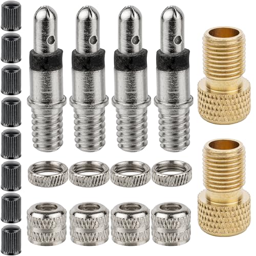Juego de válvulas de Bicicleta de 22 Piezas, 4 válvulas Flash para cámaras de Bicicleta, Incluyendo 8 Tapas de Repuesto, 4 + 4 Tuercas de unión, Adaptador de Bike-Valve, Kit de 2, DV/SV a AV