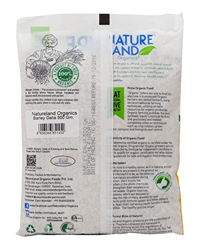 Image of Natureland Organics Barley Dalia 500 Gm - Organic Dalia (Pack of 3)