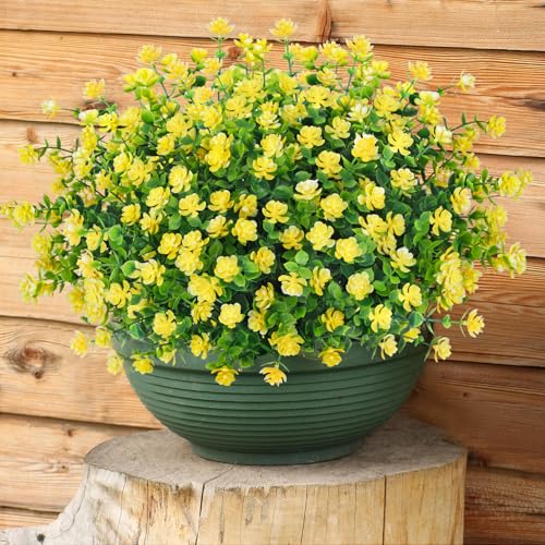 Image of Bassion Artificial Flowers for Outdoors Decoration UV Resistant, Yellow | faux plants, fake plastic eucalyptus, greenery stems, indoor outdoor use, Garden fence patio window box porch planter decor