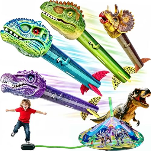 Gizzjoy Dinosaur Toy Rocket Launcher for Kids - Launch Up to 100 Ft, 4 Rockets, Outdoor Outside Toys for Kids, Dinosaur Toys, Birthday Gifts for 3 4 5 6 7 8-12 Year Old Boys Girls