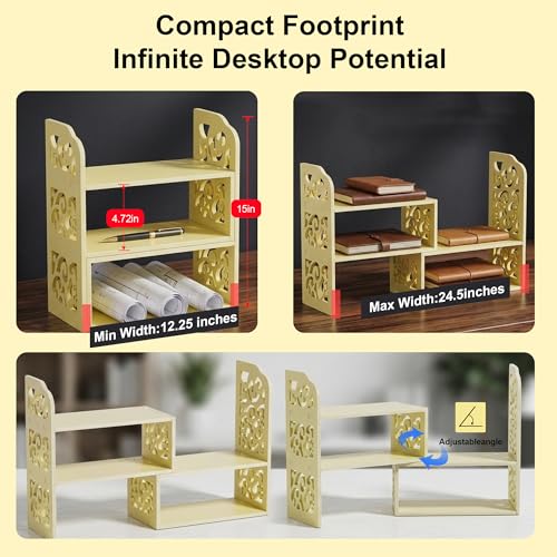 Image of YGYQZ Adjustable Desktop Organizer Shelf - Space-Saving Desk Shelves & Desktop Bookshelf for Office, Home & Dorm - Sturdy PVC Desk Book Organizer with Non-Slip Feet, Easy Assembly
