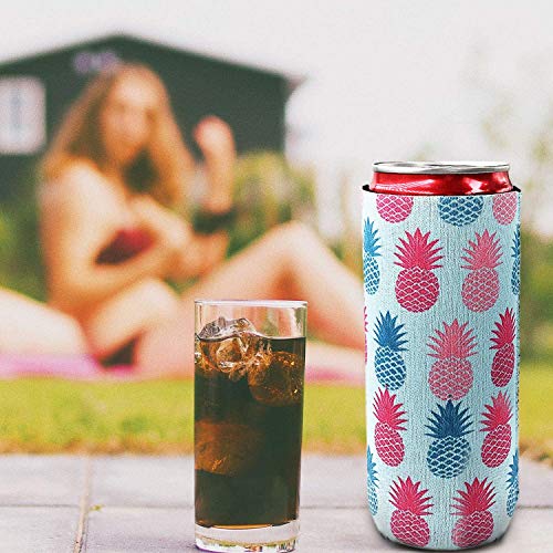 Slim Can Sleeves - Neoprene Bottle Insulator Sleeve Set of 2 Can Beverage Coolers for 12oz Slim Energy Drink Beer Cans (Blue) - Thumbnail 2