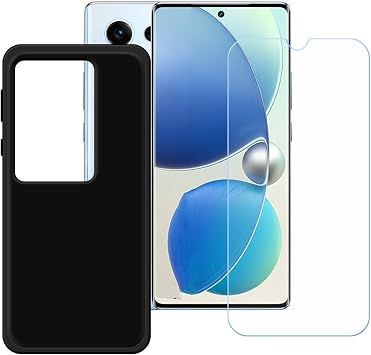 LCEHTOGYE Applicable Case for Itel S25 Ultra+ Tempered Glass Screen Protector, Compatible with Itel S25 Ultra 6,78" Black Soft TPU Silicone Gel Case Protective Cover