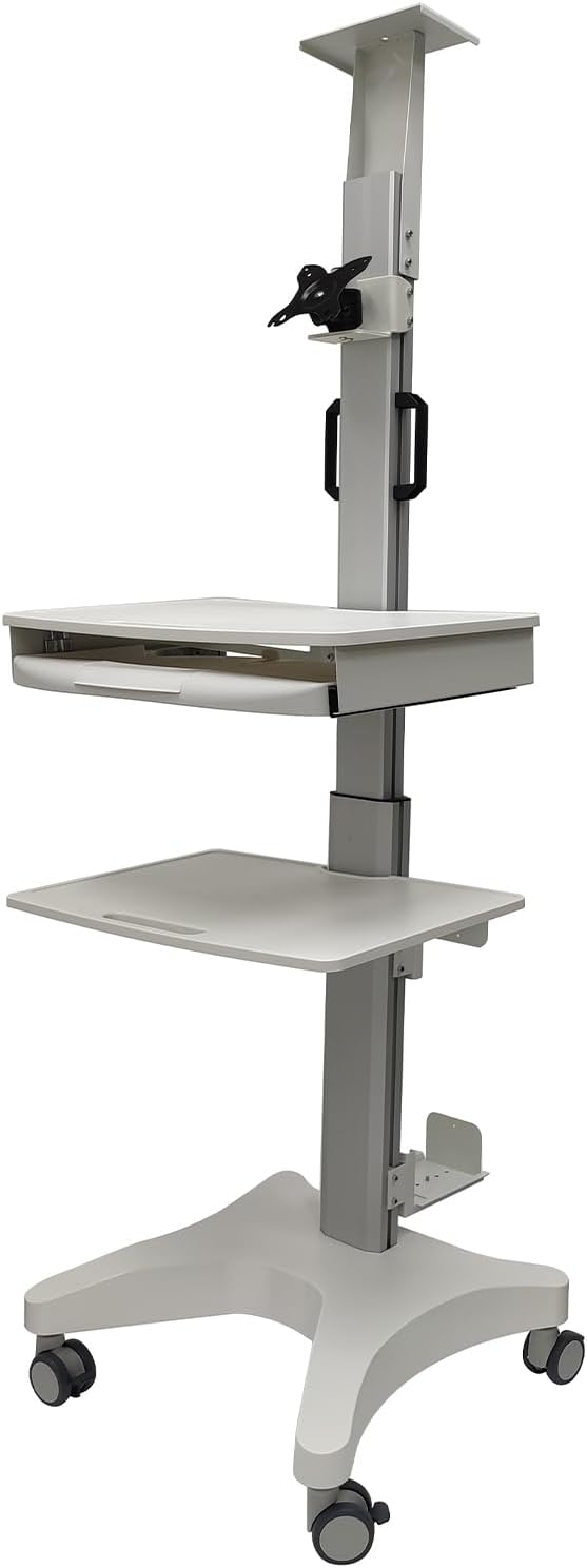 Rolling Computer Cart, Mobile Standing Desk Workstation for Laptop and 17-32 inches Monitor, 4 Casters, Aluminum Alloy Frame, Grey