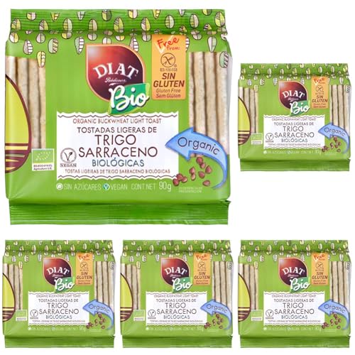 DIAT Radisson - Tostadas BIO Sin Gluten | Tostada Ligera | Tostadas Trigo Sarraceno | Producto Bio | Tostadas Ecológicas | Sin azúcar añadido | Producto Gluten Free | Apto para Veganos (Paquete de 5)