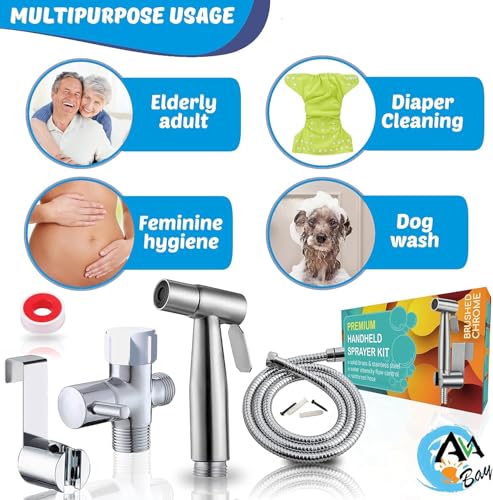 AVAbay Bidet Sprayer for Toilet-Cloth Diaper Sprayer-Baby Hand Held Shower Spray Attachment-Premium Water Handheld Shattaf Sprayer-High Pressure-Leak Proof-Stainless Steel Bedit Cleaner - Image 7