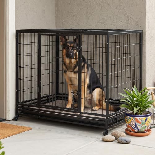 Image of BestPet 48 inch Heavy Duty Dog Crate for Large Dogs with Removable Tray Wheels