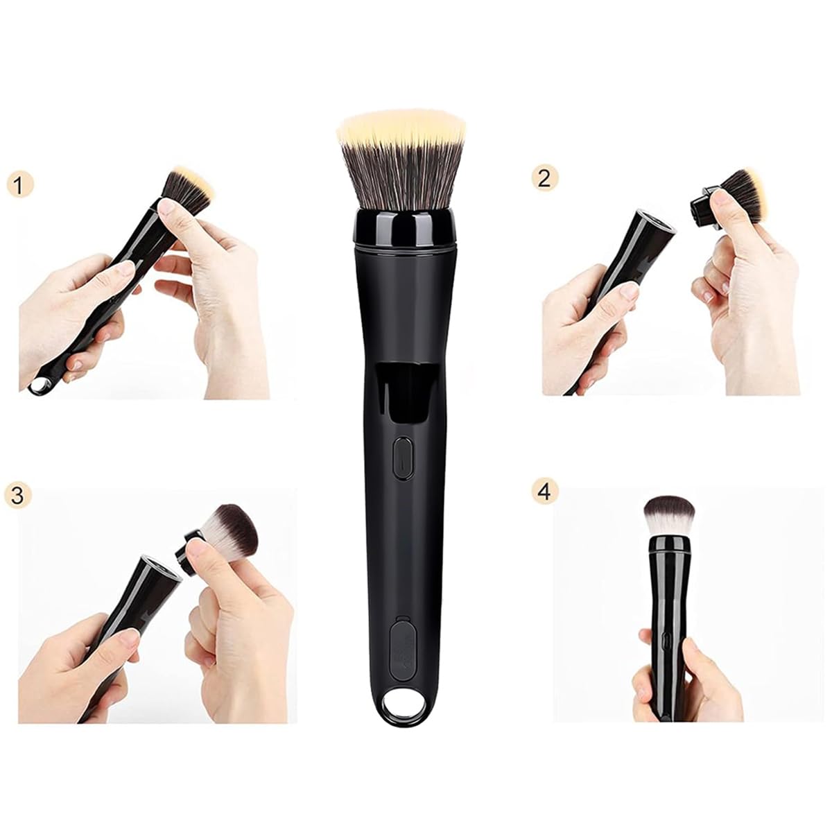Brocha de maquillaje eléctrica, brochas de base giratorias automáticas con cabezales extraíbles para una aplicación de maquillaje suave y uniforme, diseño portátil recargable por USB