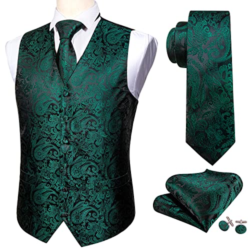 Image of Barry.Wang Formal Men Flower Vest Paisley Jacquard Silk Ties Suit Waistcoat Set Wedding 5PCS