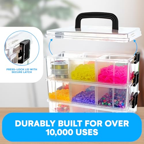 Image of Bins & Things 3-Tier Sewing Kit - Stackable Craft Storage Box with Dividers - Plastic Nail Polish Organizer, Storage Containers for Beads, Sewing Supplies and Art Organizers - Large