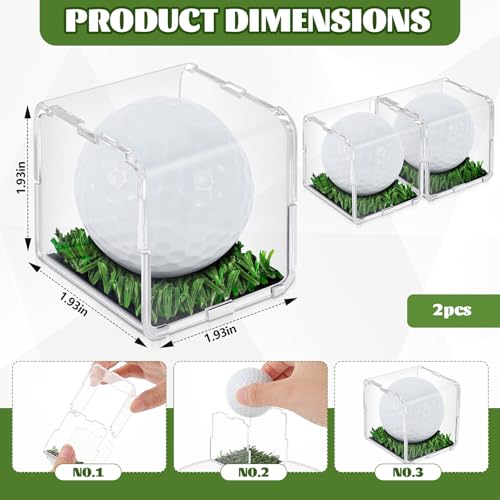 Tioncy 2 Pcs UV Protected Golf Ball Holder Display Case with Turf 2x2 x2 Inch Clear Acrylic Golf Ball Hole in one Stand Display Case Storage Box for Memorabilia Autograph Souvenir Collection
