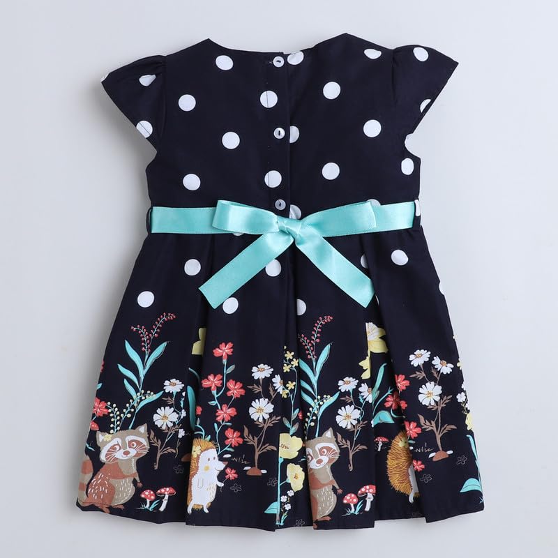 Image of Mama&Bebe Summer Dress for Girls with Cotton Soft Lining | Printed Fit & Flare Kids Outfit with Cute Bow Detail | Comfortable Breathable Party & Outing Dress for Toddlers and Little Girls