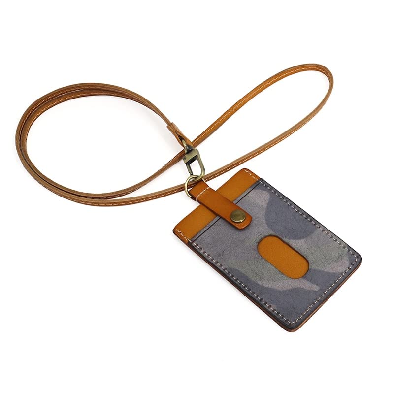 Torba na wizytówki na smycz Etui na karty ze smyczą, Etui na identyfikatory, Przenośne etui na identyfikatory Okładki na identyfikatory biurowe Prawdziwa skóra Kolor kamuflażu Smycz na szyję Etui na k