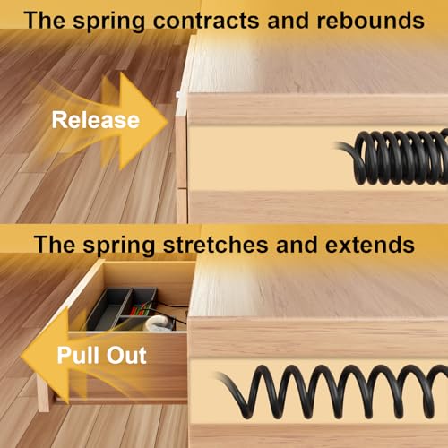 Exqutoo Drawer Outlet Kit, Toma de Cajón Empotrado con 4 Tomas de Corriente | Regleta de Energía Ordenada, 2 Puertos AC de 12 Amp, USB-A y USB-C, Cable de 6.9 pies con Resortes, Certificado UL miniatura 4