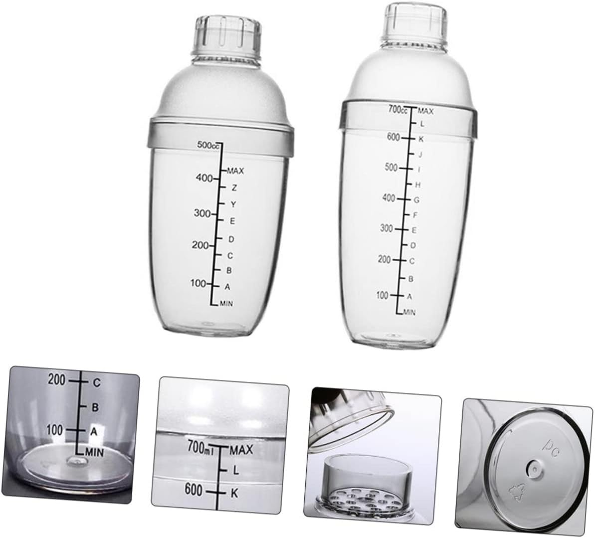OUNONA 2-Piece Graduated Shaker Set Insulated Anti-Scald Milk Tea Shaker Sturdy PC Material for Mixed Drinks and Cocktails