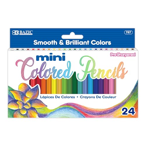 BAZIC PRODUCTS 24 Mini Colored Pencils for School Tests Writing