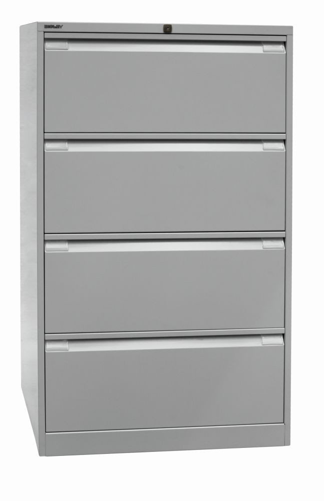 BISLEY Hängeregistraturschrank, doppelbahnig, DIN A4, 4 HR-Schubladen, Metall, 645 Lichtgrau, 62.2 x 80 x 132.1 cm