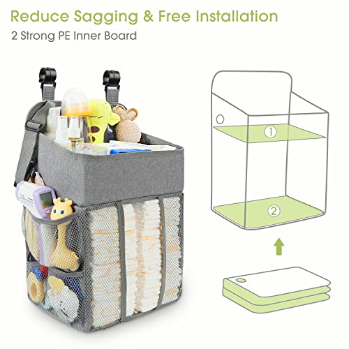 Maliton Changing Table Diaper Organizer - Baby Hanging Diaper Stacker Nursery Caddy Organizer For Cribs Playard Baby Essentials Storage (Gray) #TOP1