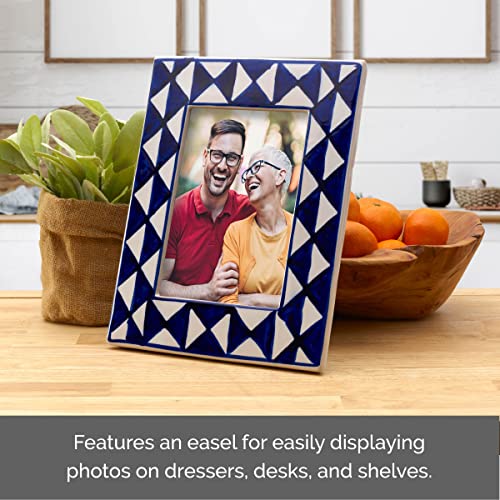 Mikasa Triangle Ceramic Photo Frame, Easel Back, Displays 5 X 7 Inch Photo, 8 X 10 Inch Blue And White #TOP4