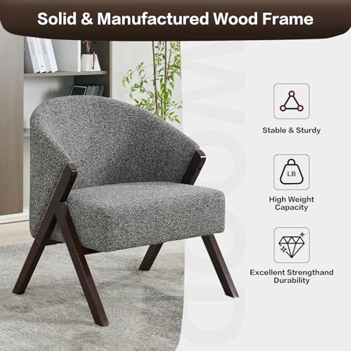Garvee Accent Chair Mid Century Modern Chair Linen Fabric Living Room Chairs with Wood Frame Comfy Upholstered Reading Side Chair Easy Assembly for Bedroom by Garvee - Used condition - Image 2