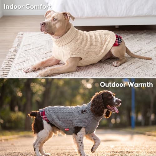Image of KYEESE Dog Sweater for Large Dogs Turtleneck Thick Knit Pullover | Stretchy Fit, Lightweight & Warm, Cozy Knit Comfort, Classic Plaid Design, Gentle on Sensitive Skin, Winter Daily Wear