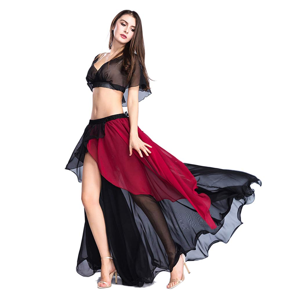ROYAL SMEELA Bauchtanz Kostüm Damen Bauchtanz Top Rock Set für Frauen Chiffon Langer Rock und Oberteile Tanz Outfit Anzug Patchwork Tänzerin Kostüm Maxirock Übungskleidung bauchtänzerin kostüm
