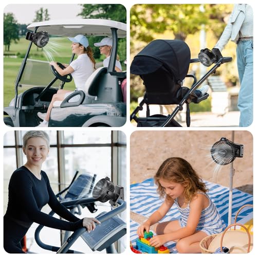 LETREEN Camping Ventilator 15000mAh, Mini USB Ventilator Leise mit LED Licht & Anzeige, 360° Drehung Wiederaufladbarer Tischventilator mit Fernbedienung, Clip Fan für Desktop, Kinderwagen, Büro