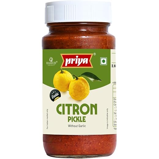 Priya Citron Pickle without Garlic 300g Authentic Telugu Sty